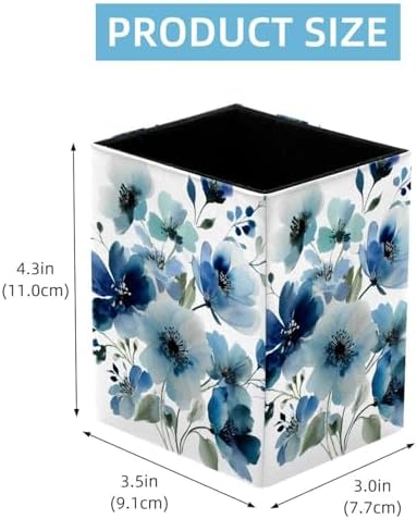 Watercolor Flowers Pen Holder for Desk Decor, Rectangular PVC Leather Pencil Cup for Desk Pen Organizer, Makeup Brush Holder for School, Home, Office