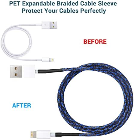 25Ft-1inch PET Expandable Braided Wire Sleeving,Wire Loom Cable Sleeve for TV,Computer,Home Theater,Automotive,Home Industrial,Electrical Wires,Chemical,Protect Cat from Chewing Cords,BlackBlue