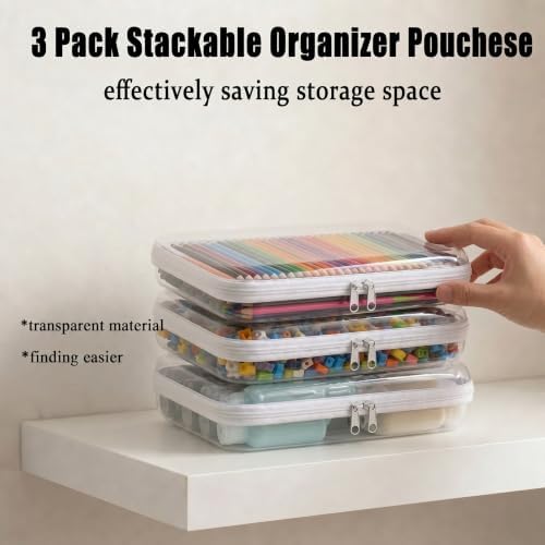 3 Pack Clear Hard Shell Zipper Case, Large Diaper Bag Organizer | Transparent, Double Zipper, Anti-Deformation, Electronics Cosmetics Toy Storage, Travel Makeup Toiletry Bag