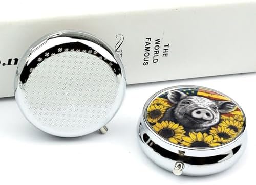 Sunflower Pets Pill Box 3 Compartment Waterproof Pill Case with Mirror Portable for Purse Pocket Daily Medicine Vitamin Organizer Travel Med Container Holder for Fish Oil Supplements