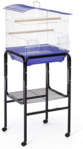 Prevue Pet Products Bird Cage Stand with Shelf, Black (SP445BLK) | Small Metal Cage Stand with Rolling Wheels, Bird Stands for Inside with Storage