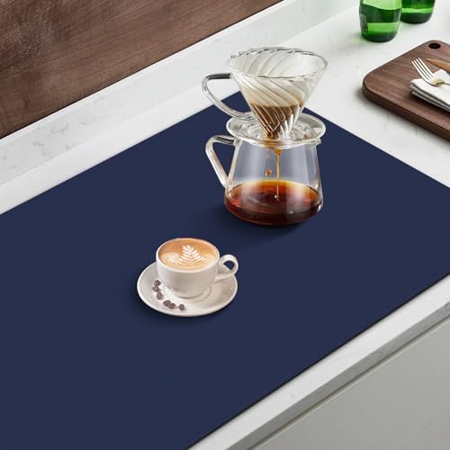 Coffee Mat Super Absorbent Dish Drying Mat Coffee Bar Mat 16"x 24", Blue