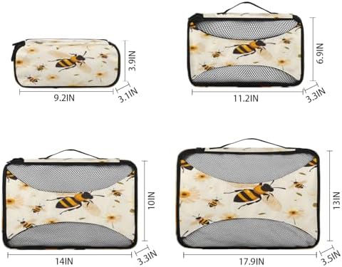 Bee 4 Set Packing Cubes Luggage Organizer Bags for Travel Accessories and Essentials, Yellow Honey Floral