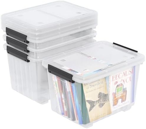 Farmoon 50 QT Clear Wheeled Storage Bin, Plastic Latch Box with Lid, 4 Pack