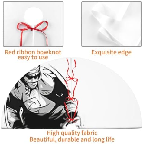 Christmas Tree Skirt, Soft Polyester Xmas Tree Skirts with Ribbon Ties, Rustic Farmhouse Holiday Party Decorations Ice Skating Hockey Player Sketch Style 48"