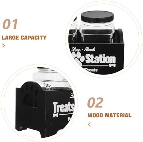 Happyyami Wooden Dog Treat Storage Container with Airtight Seal, Countertop Pet Food Organizer Box, Black Solid Wood Snack Jar for Home Use