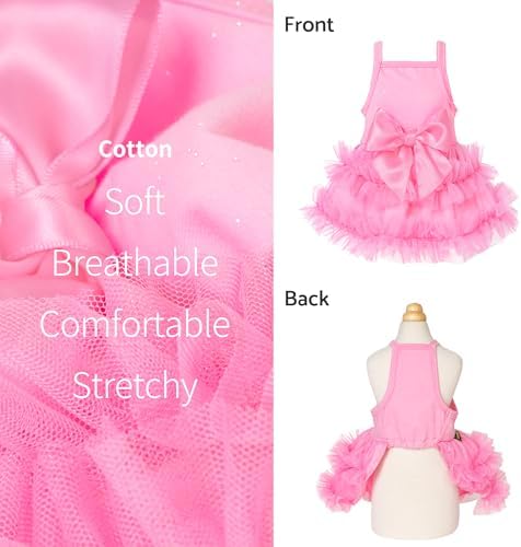 Fitwarm Sparkly Dog Tiered Dress, Fancy Dog Clothes for Small Dogs Girl, Bohemian Doggie Birthday Outfit, Pet Apparel, Pink, Medium