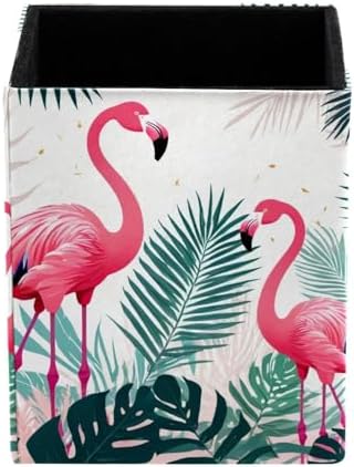 Flamingo and Palm Leaves Pen Holder for Desk Decor, Rectangular PVC Leather Pencil Cup for Desk Pen Organizer, Makeup Brush Holder for School, Home, Office