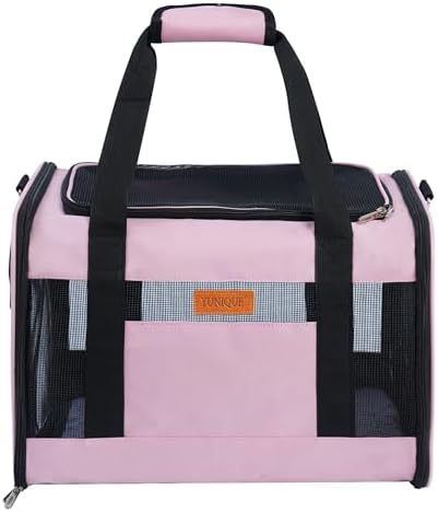 YUNIQUE Soft-Sided Cat & Dog Carrier for Pets Up to 15 Lbs, Airline Approved Collapsible Travel Puppy Carrier with Lightweight Fabric Design (Pink)