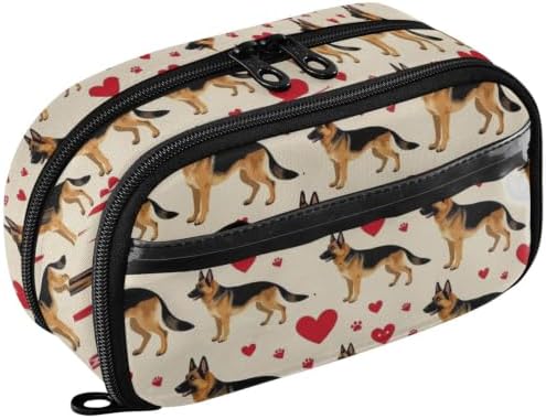 JUNZAN PVC Pencil Case German Shepherd Love Heart Pet | Full Polyester & PVC Double Zipper Office Organizer Multi-compartment
