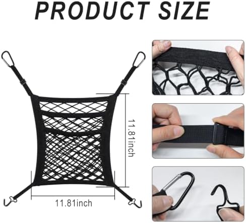 3-Layer Car Mesh Organizer, Dog Barrier Between Front Seats, Elastic Seat Back Net Bag for Kids, Pets, Tissue, Purse, Storage Pouch, Stretchable for SUV Van Truck