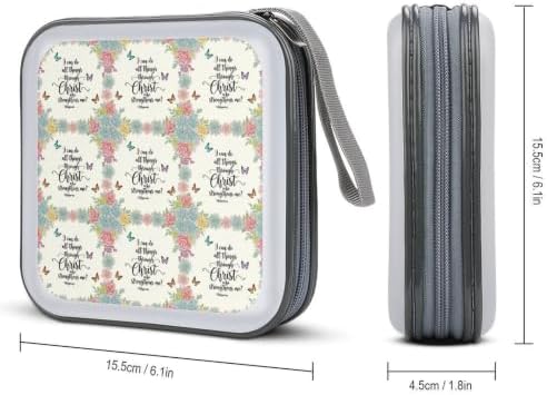 DVD Case 40 Capacity Bible Verse Prayer CD Holder Organizer Zipper Wallet | Disc Collection Storage Bag for Music Movie Game, Christian Religious Bible Verse Scripture Prayer Hard Plastic, Hand Strap