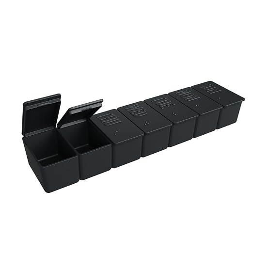 Ezy Dose Weekly (7-Day) Pill Organizer, Large Medicine Planner, Black | Compact Daily Vitamin & Supplement Medicine Case, Pop Up Compartments, Embossed Matte Design, Travel-Friendly, BPA-Free