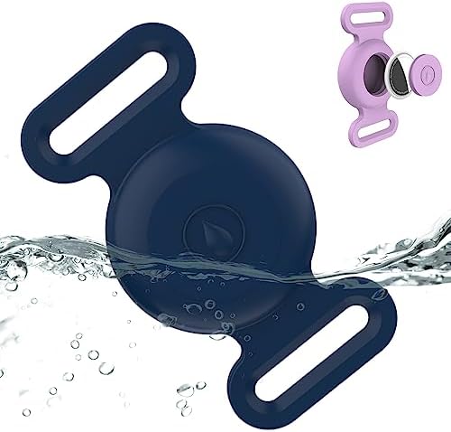 Waterproof Dog Collar with Airtag (1st & 2nd Gen) Holder, 1 Pack | Lightweight Silicone Hidden AirTag Holder for Dog Collar, Anti-Lost AirTag Case for Pet Cat Dog (Navy)