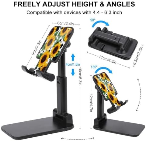 Folding 80s Vintage Sunflower Cow Print Mobile Stand with Anti Slip Base | Convenient Charging Port, Lightweight, Cell Phone Holder, Desk Accessories, Travel Office