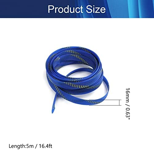 Jutagoss PET Expandable Braided Cable Sleeve, 16.4ft - 5/8 inch Blue Gold Cable Management Sleeve, Wire Loom Tube Cord Protector for USB Cable, Power Cord, Audio Video and More, 1Pc