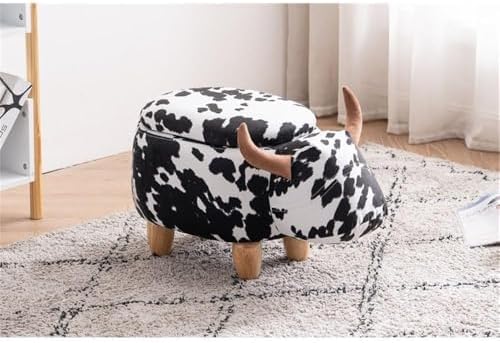 Home 2 Office Cow Ottoman with Storage for Bedroom, Playroom, Nursery or Recreation Room Decor, Soft Animal-Shaped Ottoman with Wooden Legs