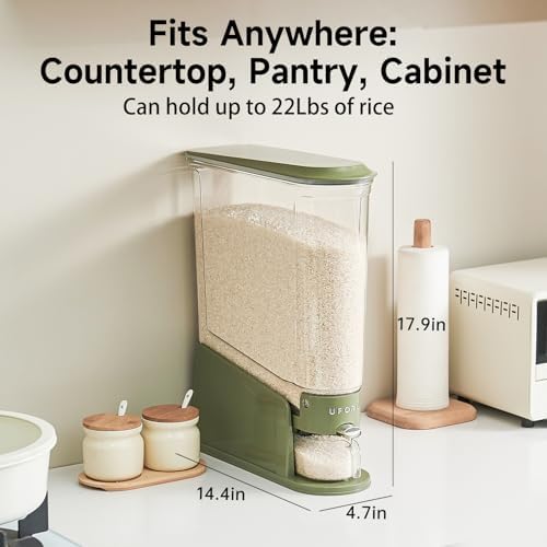UFORU Slim Rice Dispenser 22 LB,Clear Rice Storage for Small Spaces