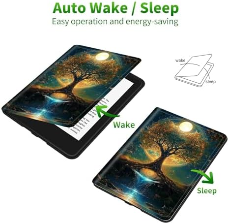 for Samsung Galaxy Tab A9 8.7 Inch 2023 (SM-X110/X115/X117) Case | Slim Leather Smart Cover with Multi-Angle Anti-Slip Stand [Auto Wake/Sleep] Shell for Women Men - Moon Orange Tree