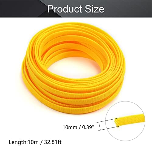 Othmro Length 10m/32.8ft 10mm/0.39in Width PET Expandable Braid Cable Sleeving Flexible Wire Mesh Sleeve Yellow,Protecting Cables from Pets Chewing