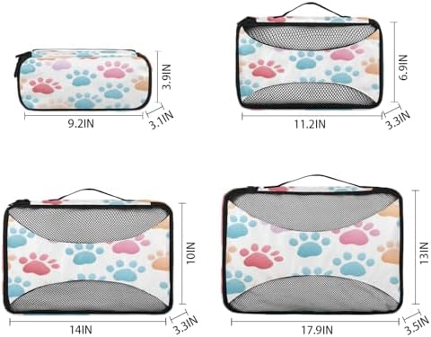 Dog Paw Print 4 Set Packing Cubes Luggage Organizer Bags for Travel Accessories and Essentials, Cute Animal Dog Paw Print