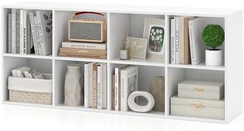 Giantex 8-Cube Bookcase, 3-Tier Cubby Bookshelf, Horizontal Vertical Display Rack with Anti-Tipping Kits, Modern Storage Organizer Shelf Unit for Bedroom, Living Room, Study (White, 8-Cube)