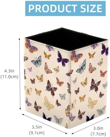 Butterfly Pen Holder for Desk Decor, Rectangular PVC Leather Pencil Cup for Desk Pen Organizer, Makeup Brush Holder for School, Home, Office