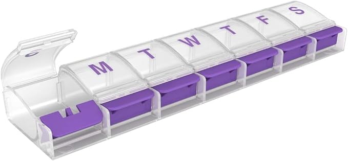 Ezy Dose Weekly (7-Day) Pill Organizer, X-Large Medicine Case, Purple/Clear | Daily Vitamin & Supplement Planner, Spacious Push-Button Compartments, Convenient & Easy to Use, Travel-Friendly, BPA-Free