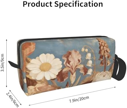 Vintage Blue Floral Garden Makeup Bag for Women with Wrist Strap | Durable 600D Oxford Fabric Cosmetic Organizer,Compact Travel Pouch with Handle for Gym & Daily Use