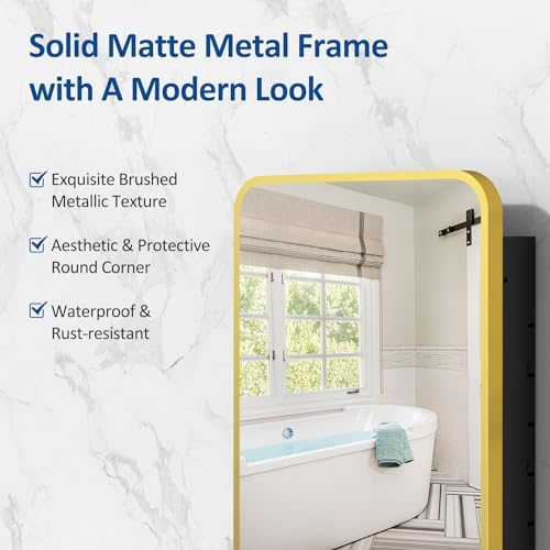 ACEMIRO 20x28 Inch Gold Recessed Medicine Cabinet with Mirror Metal Framed Surface Wall Mounted Bathroom Medicine Cabinet Mirror with Storage