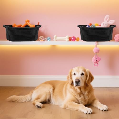Woven Basket with Gift Bags and Ribbons, 14"X 10" X 6" Storage Basket Black | Gift Storage Organizer Basket Bin Shelf Shelves Cotton Rope Basket for Nursery, Pet Toys
