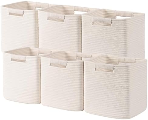 11 Inch Storage Cubes, 6 Pack Cube Storage Bins for Organizing, Cotton Rope Woven Baskets for Shelves, Bathroom, Kids Room, Closets, Baby Nursery