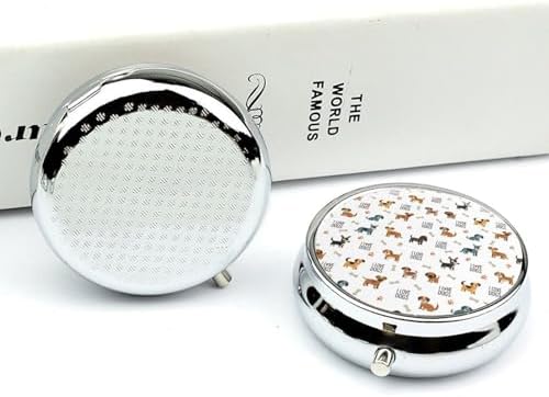 Round 3 Compartment Pill Case Cute Doodle Pets Dog Print, Compact Travel Pill Organizer for Purse Fish Oil Supplements