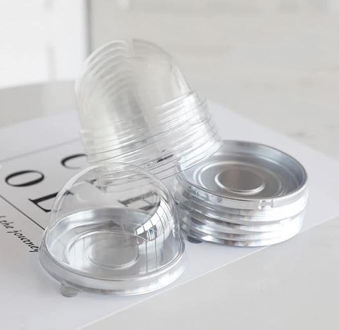 Hewnda 50 Pack 2 Inch Clear Plastic Mini Cake Box, Silver | Muffins Box, Cookies Box, Dome Box, Wedding Birthday Gift Box