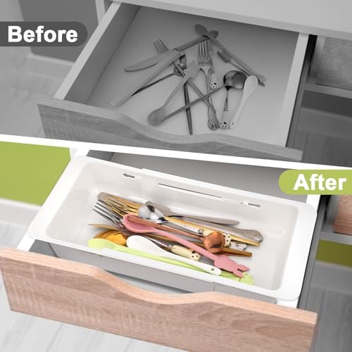 Booson 4 PCS Deep Drawer Organizer Bin Adjustable Sliding Drawer Organizers