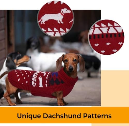 Lelepet Mini Dachshund Sweater Turtleneck Dog Sweaters for Small Dogs XS-XL | Pullover Knitted Dog Coat,Cold Weather Dachshund Clothes, Fall/Winter Cozy Outfit for Wiener Dogs,Stretchy Knitwear,XS,Red