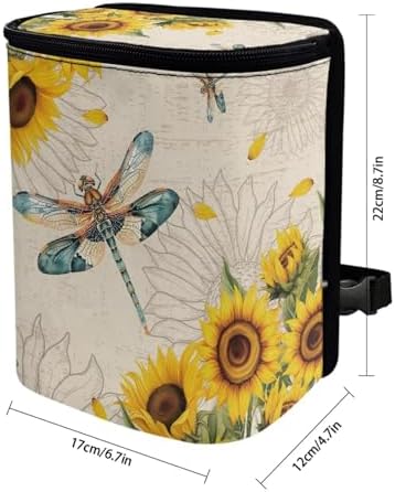 Car Trash Bin Collapsible Cars Organizers and Storage for Front Seat Multipurpose Trash Bag Automotive Garbage Can Cars Accessories Interior Car Organizer, Dragonfly Sunflower