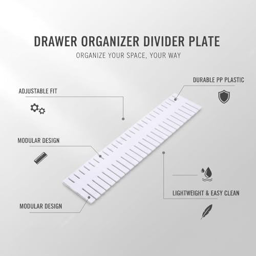 Adjustable Drawer Divider Plate, Modular PP Plastic Organizer for Dresser & Kitchen Drawers, Customizable Compartment Fit (1 Pack)