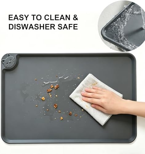 Silicone Pet Feeding Mat, 19"x12" Silicone Placemat for Dog Cat Food Water Bowl, Raised Edge Waterproof Under Sink Mats for Kitchen Drawer Shelf, Spill Proof Mat to Protect Floors