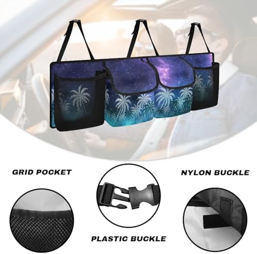 Starry Night Vacation Style Hanging Organizer for Car Trunk Auto Back Seat Storage Bag with 2 Pockets 2 Mesh Pouches Collapsible Detachable Automotive Interior Accessories