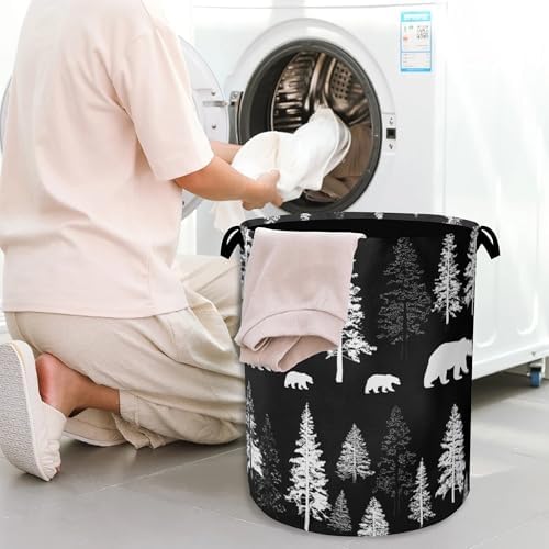 Bear Forest Laundry Basket,Winter Foldable with Handles Tote Bag Oxford Cloth for Bathroom Bedroom Dirty Clothes Storage Bucket 16" x 20.8"