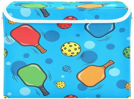 Pickleballs and Rackets Storage Bins with Lids Foldable Storage Basket with Handles Collapsible Large Fabric Organizer Containers for Clothes Shelves Closet Office Home