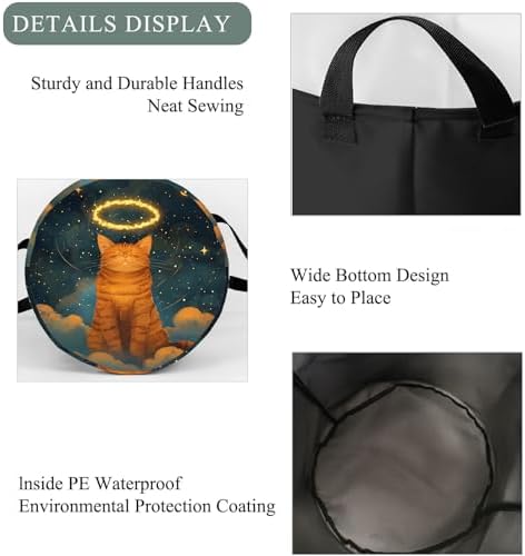 Angel Cat Laundry Basket Hamper, Organizer Bins Gifts for Women Kids, Cute Pet Foldable Waterproof Clothes Hamper Handles Storage Bucket for Bedroom Bathroom Room Decor 19.7"x15.7"