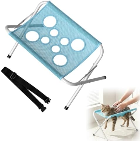 Foldable Pet Bathing Stand, Portable Grooming Rack 10kg | Triangular Steel Frame, Breathable Mesh Net, 8 Hole Restraint, Space Saving Folding Design
