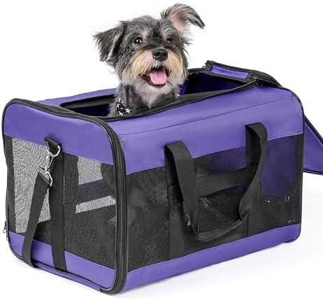 Conlun Dog Carrier Soft Sided, Large Cat Carrier with Inner Safety Leash, Pet Transport Carrier for Large Cats and Medium Dogs up to 20 Lbs, Collapsible Travel Puppy Carrier Bag -Purple L | with Inner Safety Leash, Pet Transport Carrier for Large Cats ...