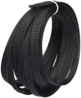 Jutagoss PET Expandable Braided Cable Sleeve, 16.4ft - 3/8 inch Black Cable Management Sleeve, Wire Loom Tube Cord Protector for USB Cable, Power Cord, Audio Video and More, 1Pc