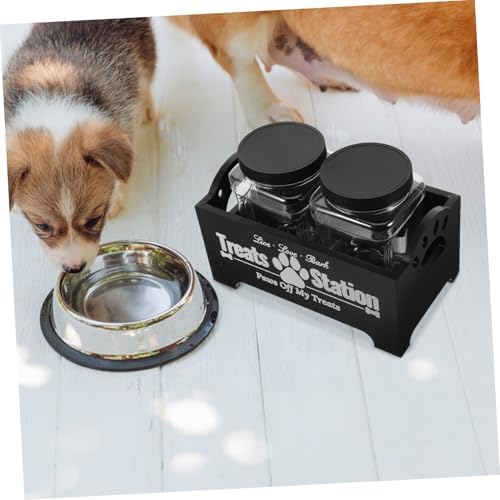 BESPORTBLE 1 Set Dog Food Storage Box Dog Treats Farmhouse Treat Container Food Jar Container Snack Pet Treat Holder Tabletop Bin Treat Container Holder Accessory Black Wooden