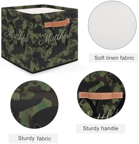 Personalized Storage Baskets for Organizing, Foldable Storage Bins with Handles Custom Cute Basket for Boys, Girls, Pet, Clothes, Blanket, Bedroom Nursery Toy Storage Gift,13 x13 x13 In, Camouflage