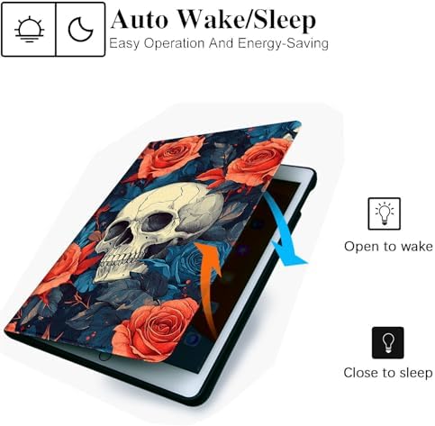 for Microsoft Surface Pro 11/10/9-13" 2024/2022 Tablet Case,Auto Wake/Sleep,Adjustable Stand Protective Cover - Skull Rose