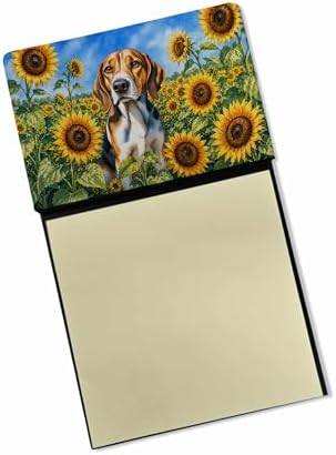 Caroline's Treasures American Foxhound in Sunflowers Watercolor Sticky Note Holder Refillable Dispenser Desk Accessory 3x3 Pad Gift